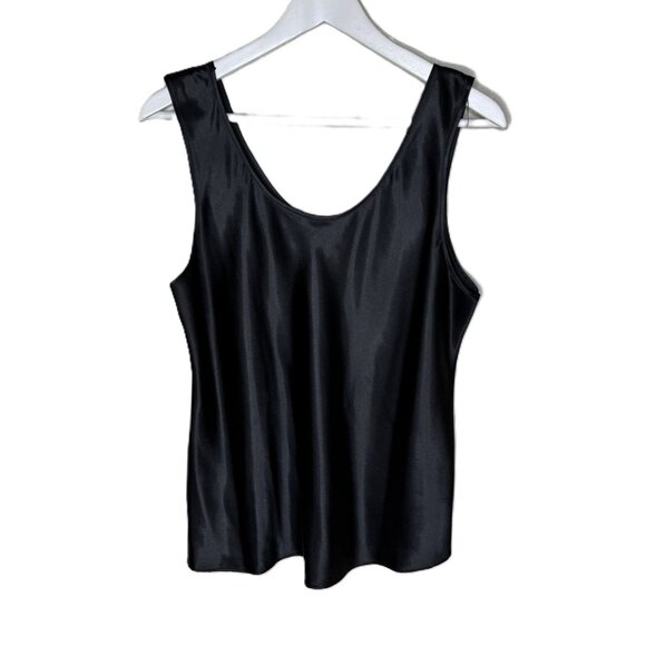 Vintage 80s Black Satin Scoop Neck Shell Tank Top, Layering, Size Large - Picture 1 of 6